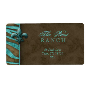 Lilie Address Label Blue Brown Zebra Suede