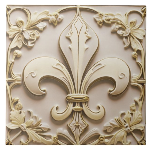 Lilie Antique Cream Gold Beige Imitats Relief Fliese (Vorderseite)