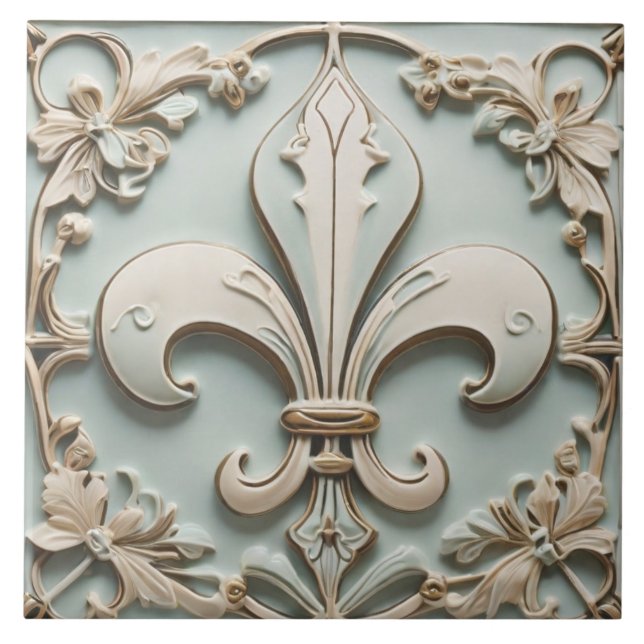 Lilie Antique Pastel Light Minze Imitats Relief Fliese (Vorderseite)