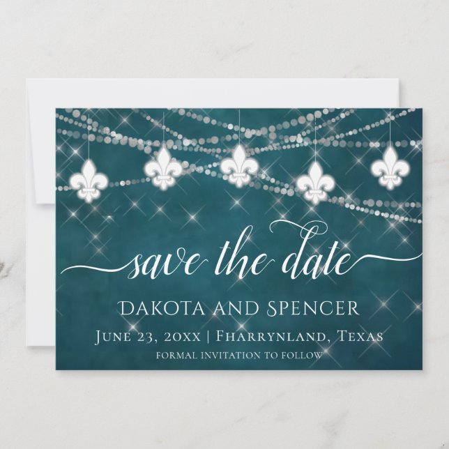 Lilie Aquamarin Lights | Moody Dark Wedding Save The Date (Vorderseite)