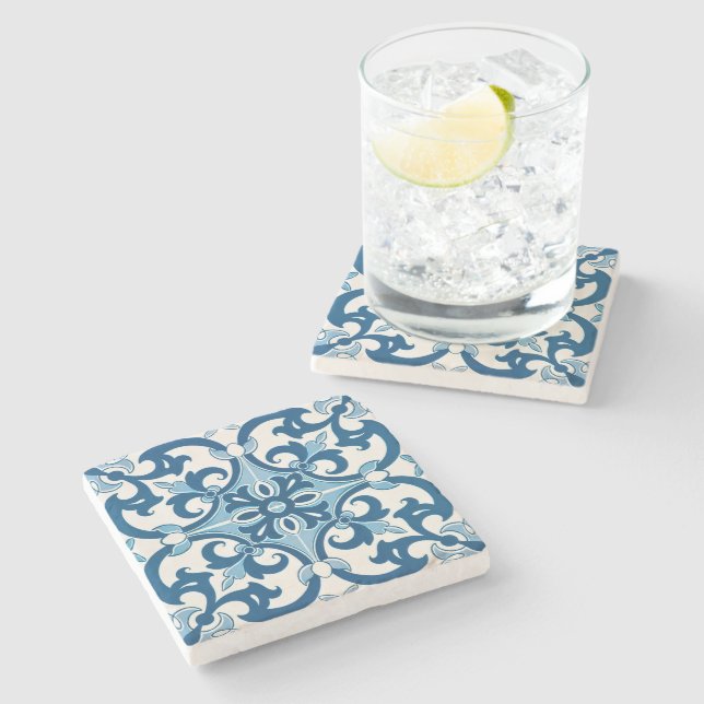 Lilie Azulejo Portugal Dekorativer Trinkbehälter Steinuntersetzer (Seitenansicht)