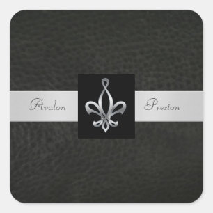 Lilie Black Leather Square Wedding Sticker