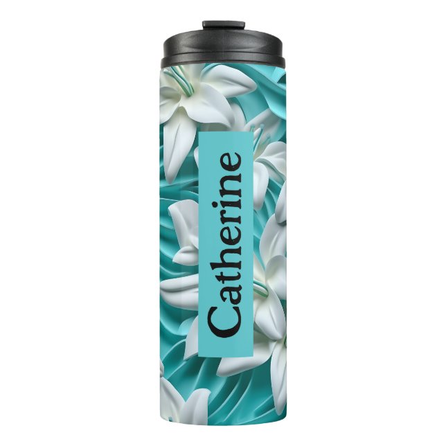 Lilie Blume 3D nahtlose Muster Thermal Tumbler Thermosbecher (Vorderseite)