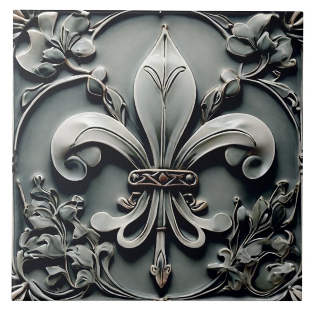Lilie Charcoal Gray Dark Gray Imitats Relief Fliese (Vorderseite)