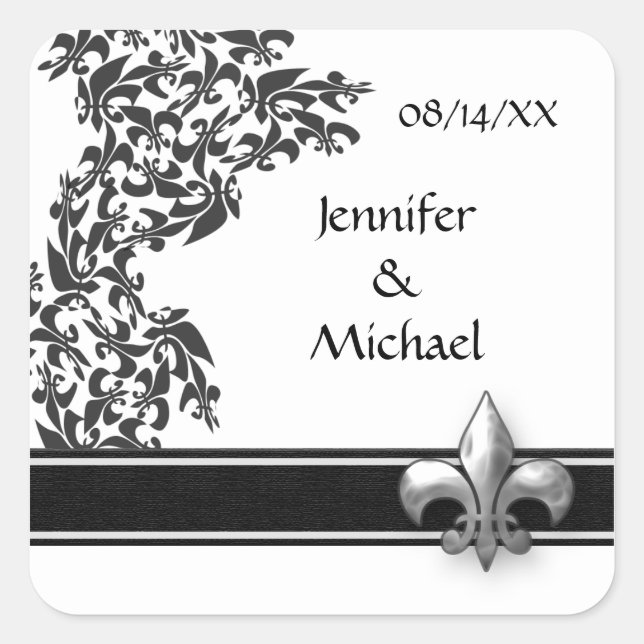 Lilie Damask Muster Wedding Stickers (Vorderseite)