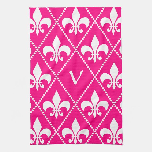 Lilie der Rose mit Monogramm Geschirrtuch (Vertikal)