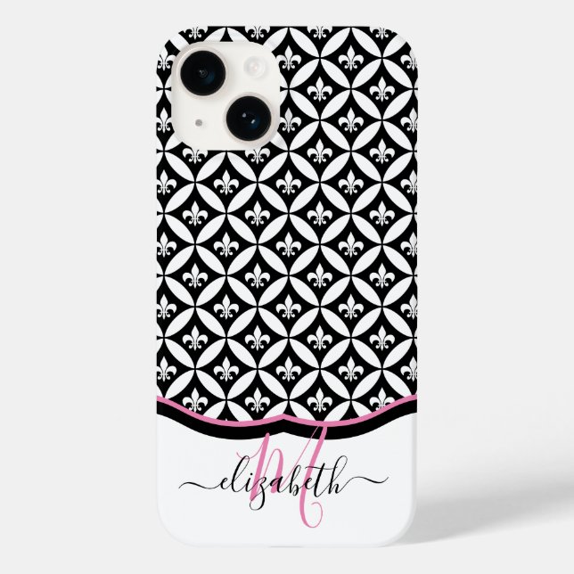 Lilie Eternity Pattern Monogram - Black Case-Mate iPhone 14 Hülle (Rückseite)