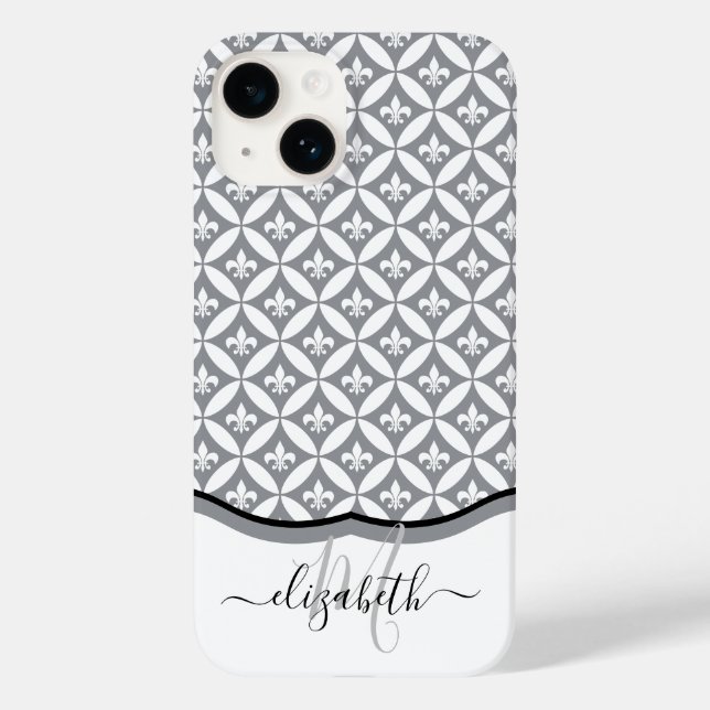 Lilie Eternity Pattern Monogram - Grau Case-Mate iPhone 14 Hülle (Rückseite)