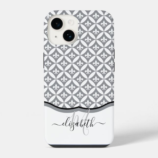 Lilie Eternity Pattern Monogram - Grau iPhone 14 Hülle (Rückseite)
