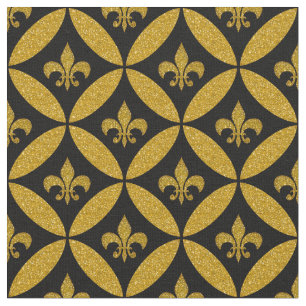 Lilie Eternment Pattern Imitate Gold   Schwarz Stoff