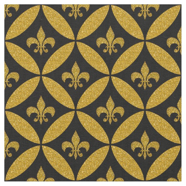 Lilie Eternment Pattern Imitate Gold | Schwarz Stoff (Nahaufnahme)
