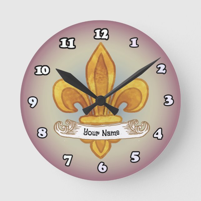 Lilie Familienwappen Nachname Runde Wanduhr (Vorderseite)