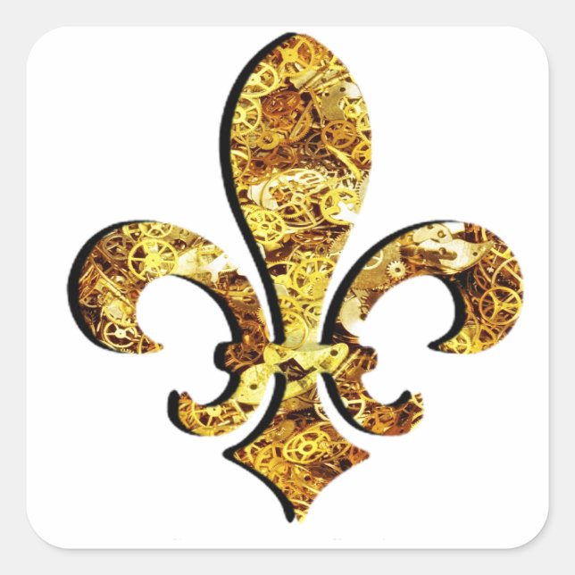 Lilie Flor New Orleans Gold Gears Quadratischer Aufkleber (Vorderseite)