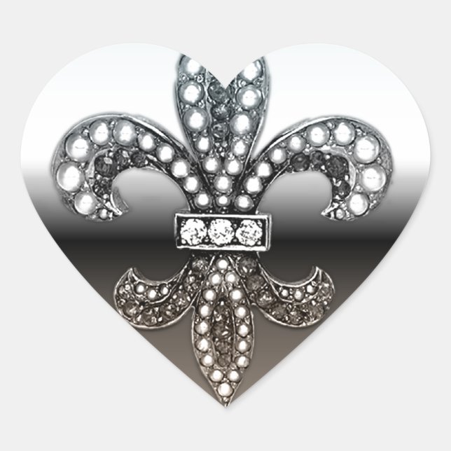 Lilie Flor New Orleans Silver Black Herz-Aufkleber (Vorderseite)