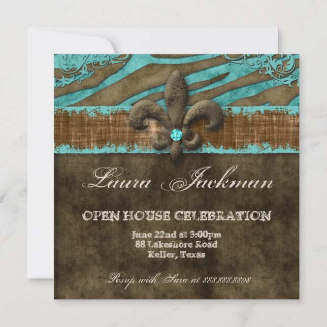 Lilie Foto Card Blue Brown Zebra Suede Einladung (Vorderseite)