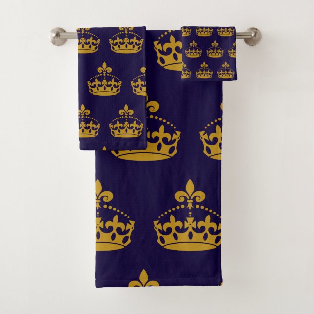 Lilie Golden Crown Royalty Lily Blume Navy Badhandtuch Set (Insitu)