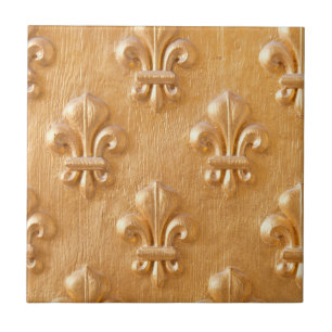 Lilie, goldlackierte Holzwand, Vintages Holz Fliese