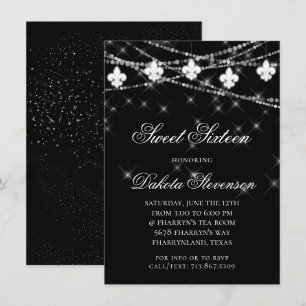 Lilie Lights   Black Mardi Gras Sweet 16 Einladung