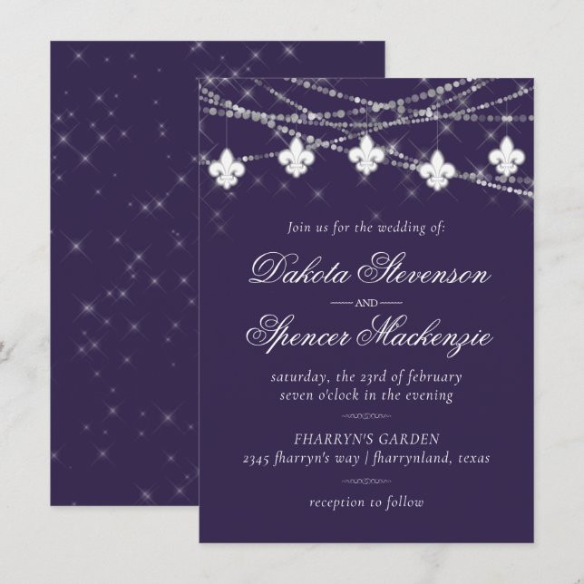 Lilie Lights | Lila Moody Theme Wedding Einladung (Vorne/Hinten)