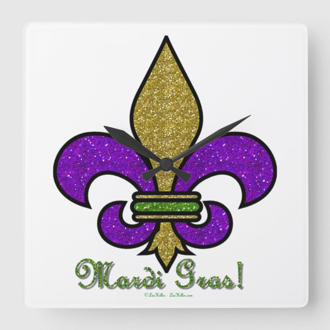 Lilie Mardi Gras Quadratische Wanduhr (Vorderseite)