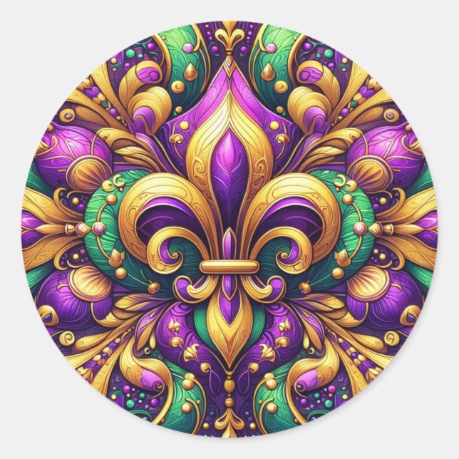 Lilie Mardi gras Runder Aufkleber (Vorderseite)