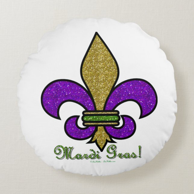 Lilie Mardi Gras Rundes Kissen (Vorderseite)