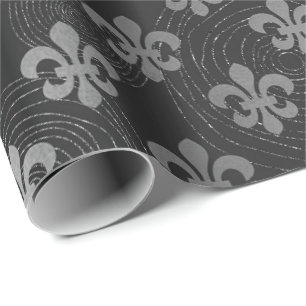 Lilie Metallic Silver Black Gray Circles Geschenkpapier
