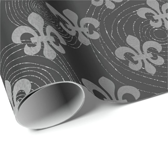 Lilie Metallic Silver Black Gray Circles Geschenkpapier (Rolleneckpunkt)
