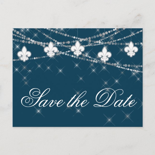 Lilie Navy Blue Lights | Rustikale Hochzeit Ankündigungspostkarte (Vorderseite)