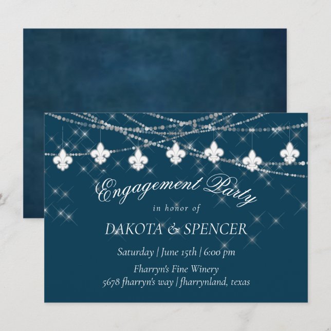 Lilie Navy Blue Lights | Rustikale Verlobung Einladung (Vorne/Hinten)