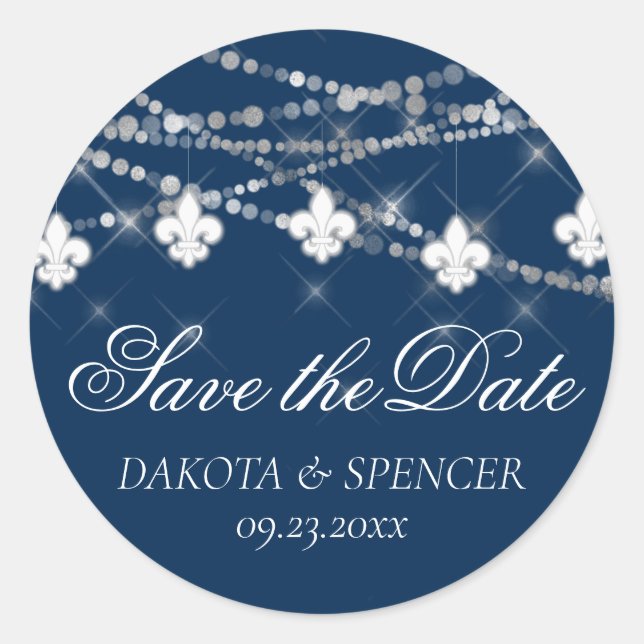 Lilie Navy Blue Lights | Save the Date Chic Runder Aufkleber (Vorderseite)