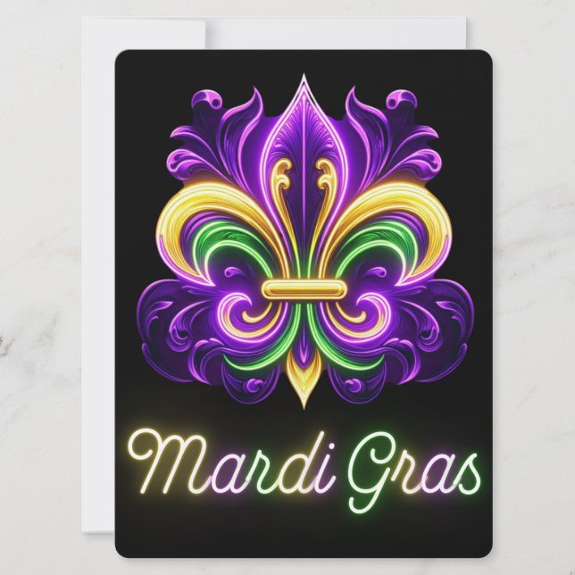Lilie Neon Mardi Gras Feiertagskarte (Vorderseite)