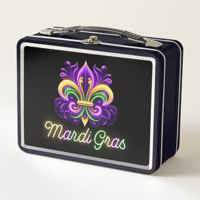 Lilie Neon Mardi Gras Metall Brotdose (Vorderseite)