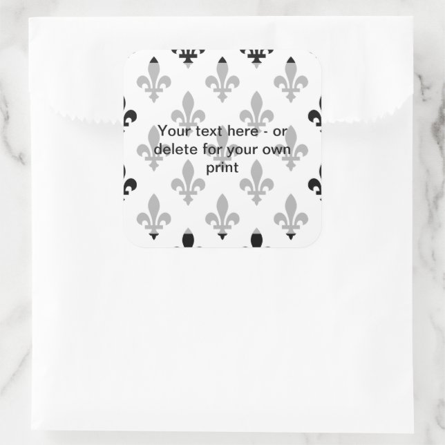 Lilie Pattern, Französisch, Royal, Black Quadratischer Aufkleber (Tasche)
