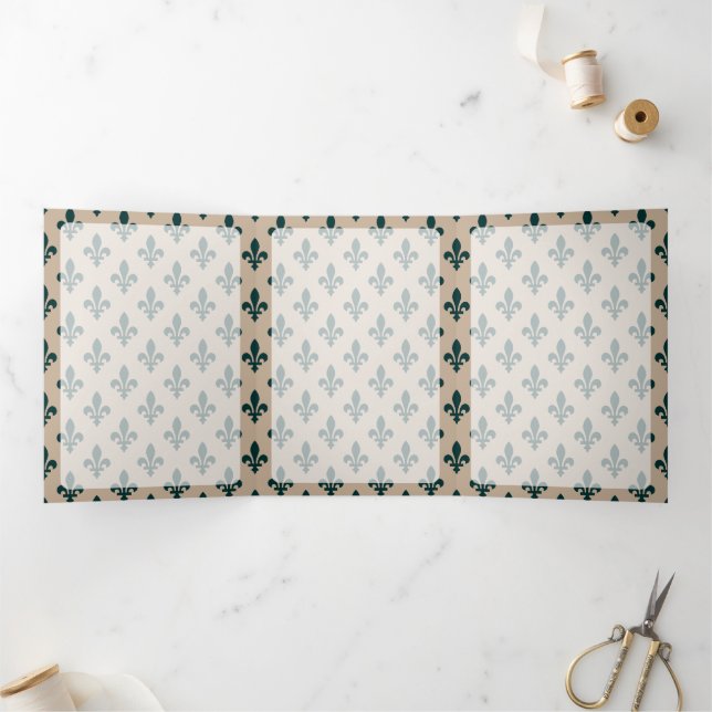 Lilie Pattern, Französisch, Royal, Green Dreifach Gefaltete Karte (Innenseite)