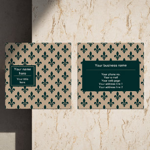 Lilie Pattern, Französisch, Royal, Green Quadratische Visitenkarte