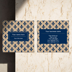 Lilie Pattern, Französisch, Royal, Navy Blue Quadratische Visitenkarte