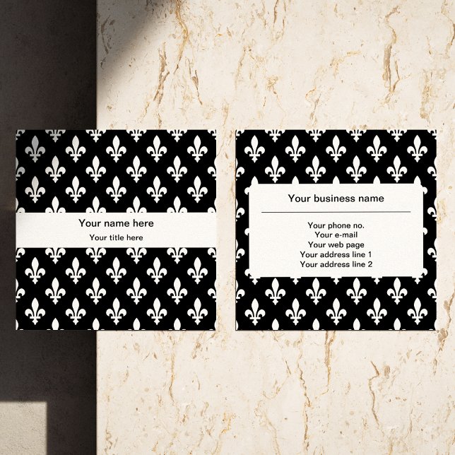 Lilie Pattern, Französisch, Royal, Weiß Quadratische Visitenkarte (Von Creator hochgeladen)