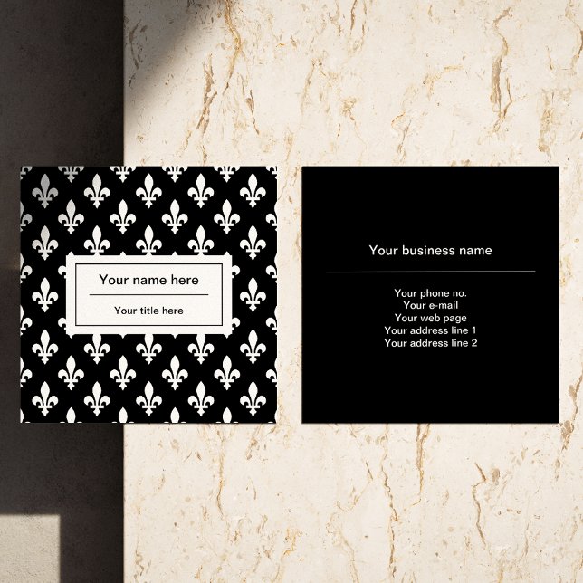 Lilie Pattern, Französisch, Royal, Weiß Quadratische Visitenkarte (Von Creator hochgeladen)