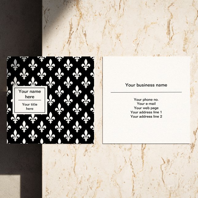 Lilie Pattern, Französisch, Royal, Weiß Quadratische Visitenkarte (Von Creator hochgeladen)