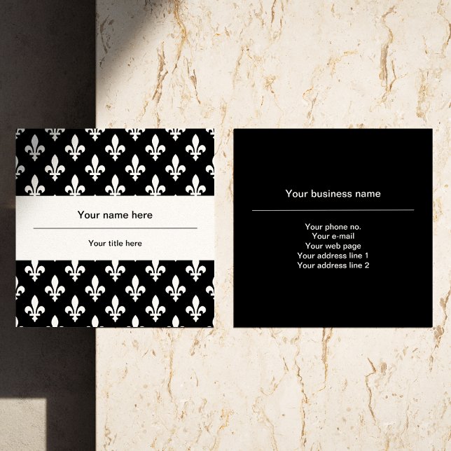 Lilie Pattern, Französisch, Royal, Weiß Quadratische Visitenkarte (Von Creator hochgeladen)