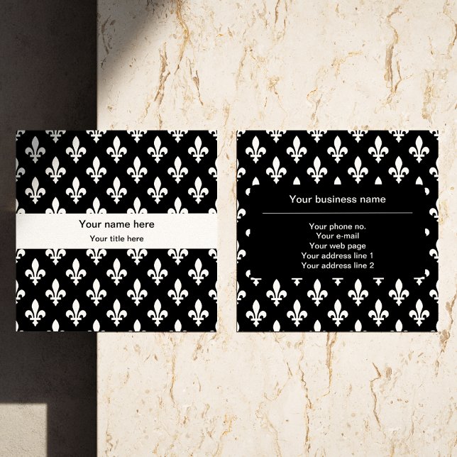 Lilie Pattern, Französisch, Royal, Weiß Quadratische Visitenkarte (Von Creator hochgeladen)