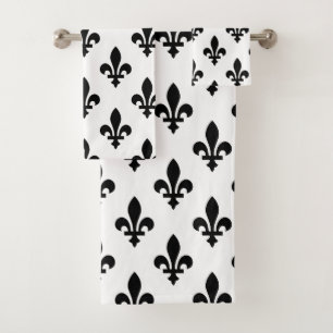 Lilie Pattern, Royal French, Black on White Badhandtuch Set