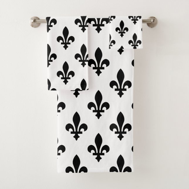 Lilie Pattern, Royal French, Black on White Badhandtuch Set (Insitu)