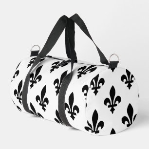 Lilie Pattern, Royal French, Black on White Duffle Bag