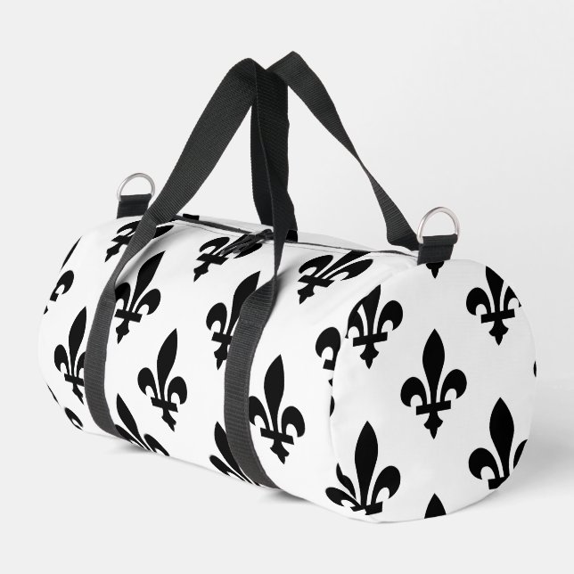 Lilie Pattern, Royal French, Black on White Duffle Bag (Linke Seite)