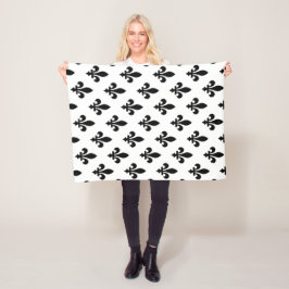Lilie Pattern, Royal French, Black on White Fleecedecke