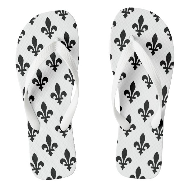 Lilie Pattern, Royal French, Black on White Flip Flops (Fußbett)