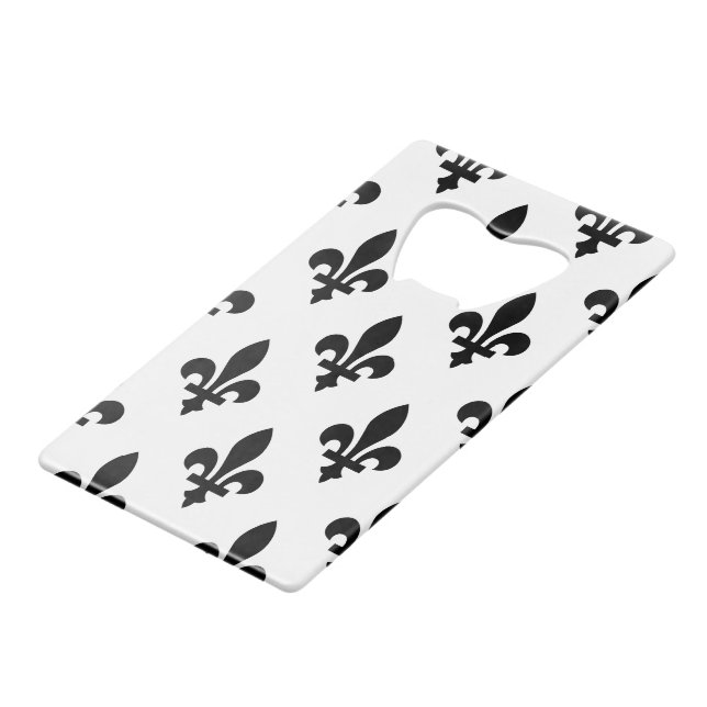 Lilie Pattern, Royal French, Black on White Geldbeutel Flaschenöffner (Vorderseite Schrägansicht)