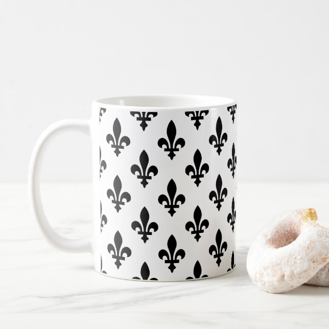 Lilie Pattern, Royal French, Black on White Kaffeetasse (Mit Donut)